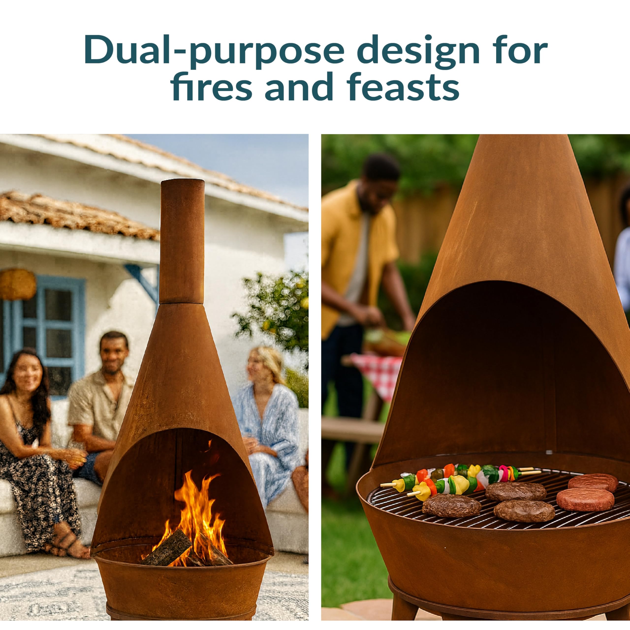 Large Chiminea Outdoor Wood-Burning Fireplace with Grill Grate