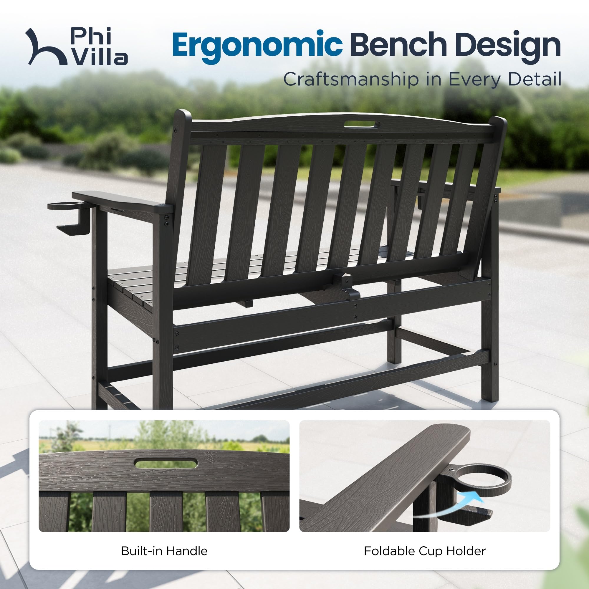 HDPE Outdoor Bench – Woodgrain, 2-3 Seater, 700 lbs, Weatherproof