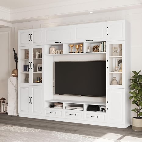 126" 4-Piece Entertainment Center Wall Unit with Glass Doors & Drawers