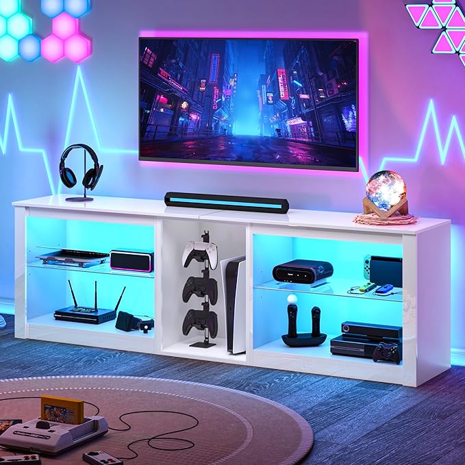 63" LED TV Stand with Glass Shelves
