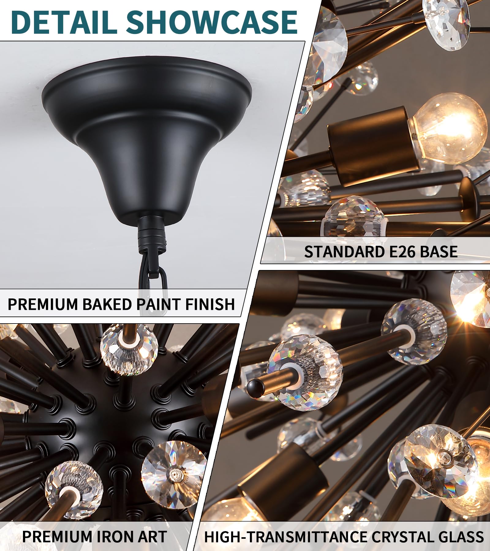 20-Light Firework Crystal Chandelier for High Ceilings