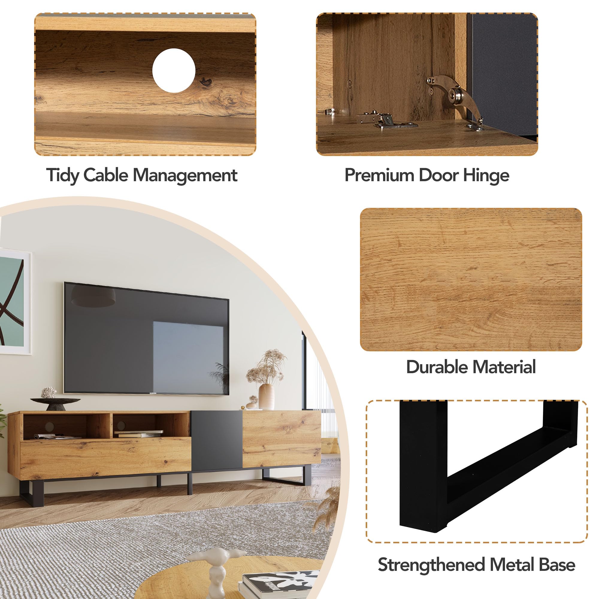 70" TV Stand with 3 Cabinets & Open Shelf