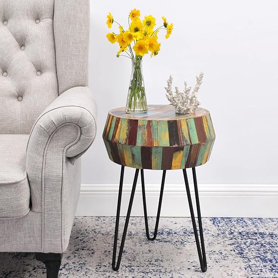 Reclaimed Wood Drum Side Table
