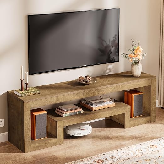 63-Inch Farmhouse TV Stand with Open Storage Shelves