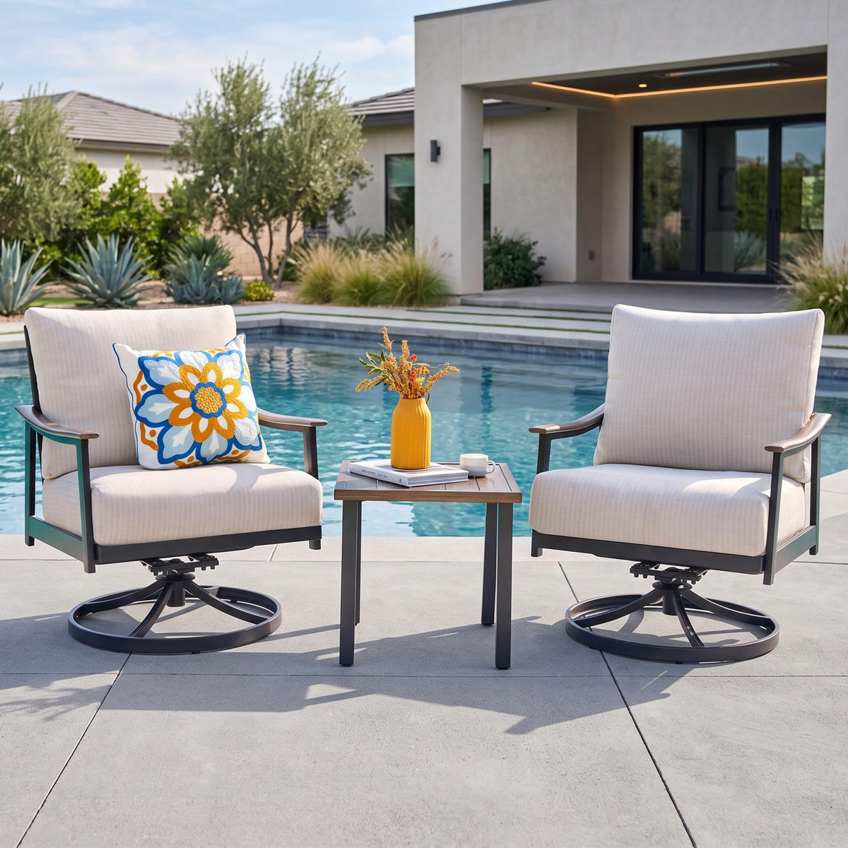 NATURAL EXPRESSIONS 3 Pieces Patio Bistro Set with Outdoor Swivel Rocker