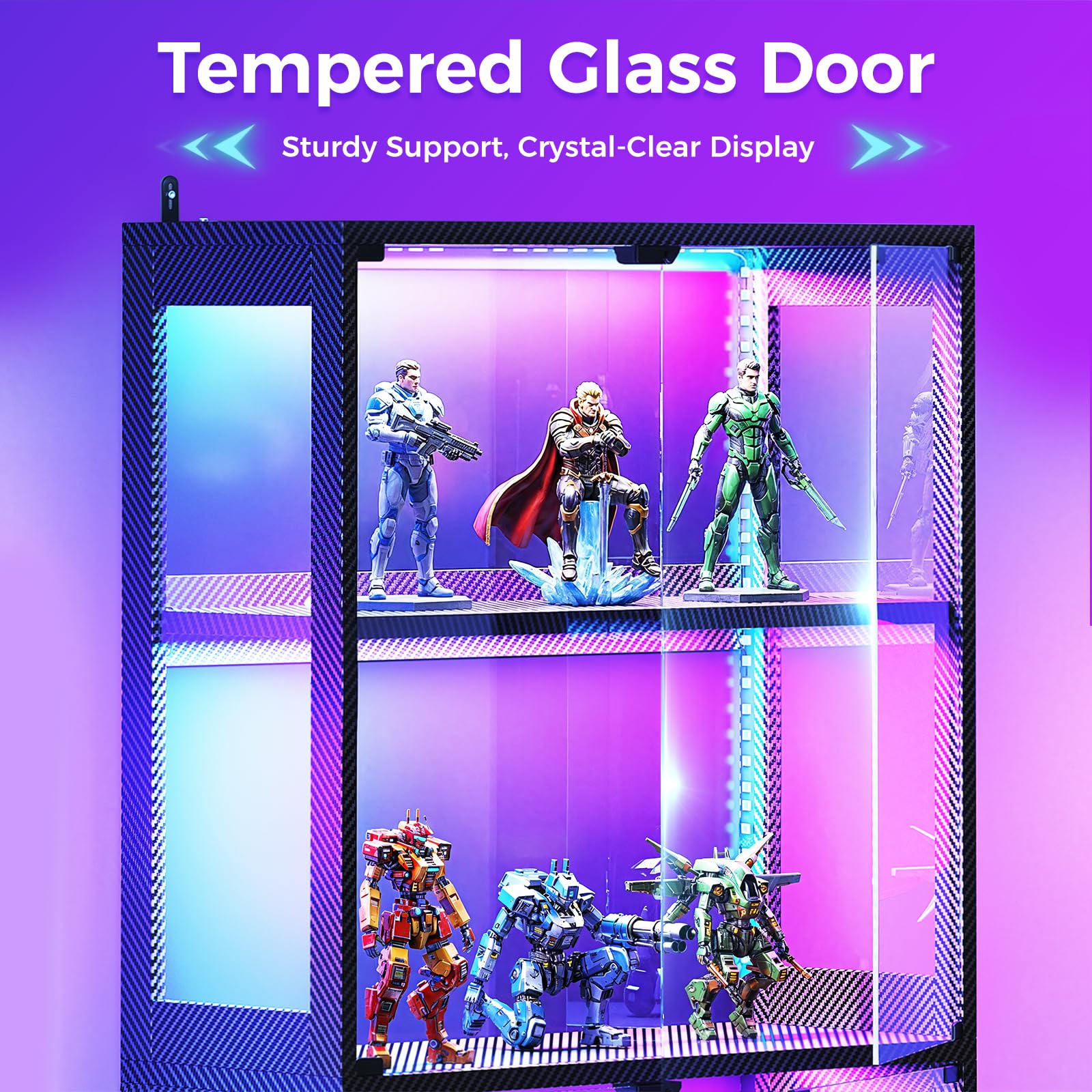 4-Tier Glass Display Cabinet with RGB Lights