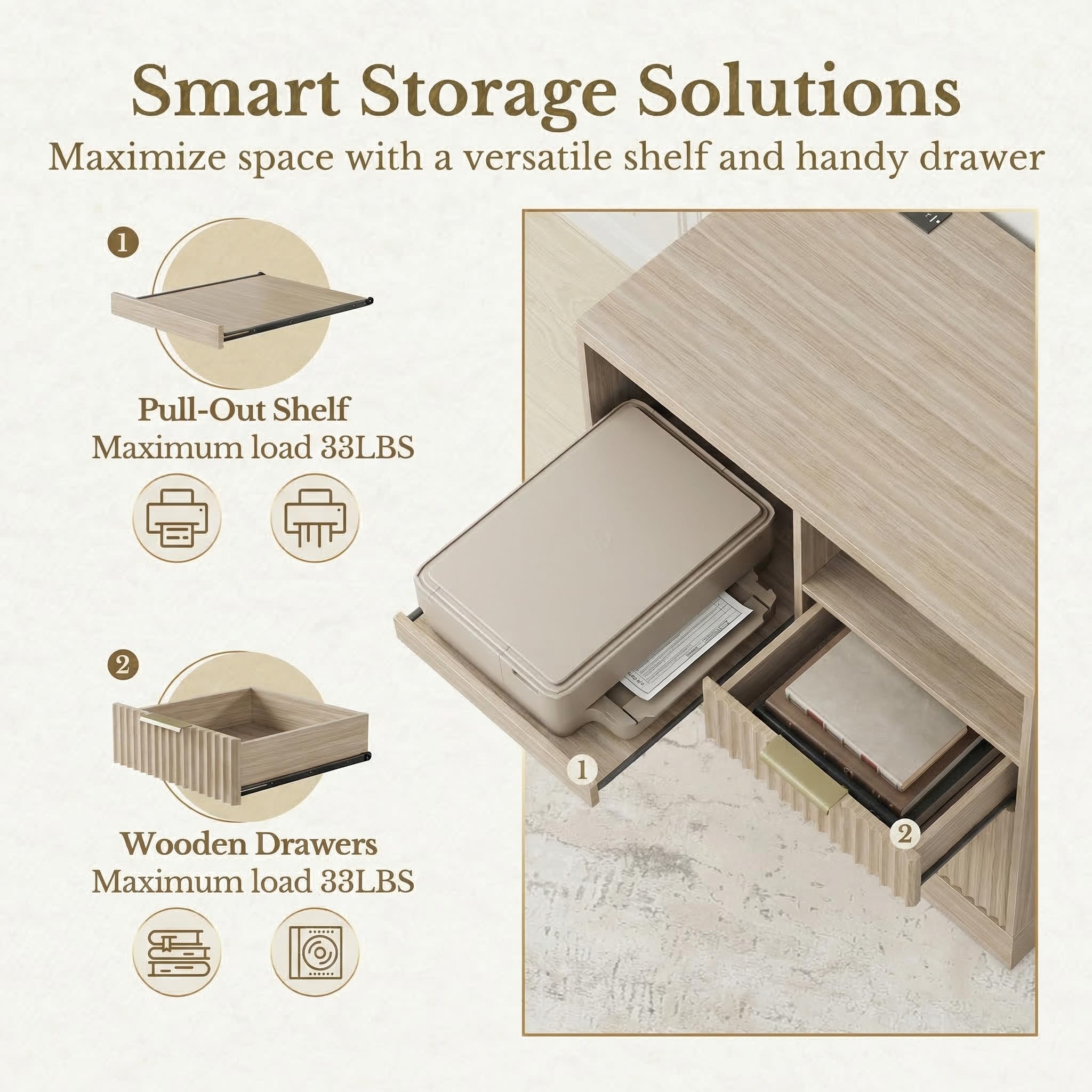 3-Drawer File Cabinet with Charging Station & Open Shelves