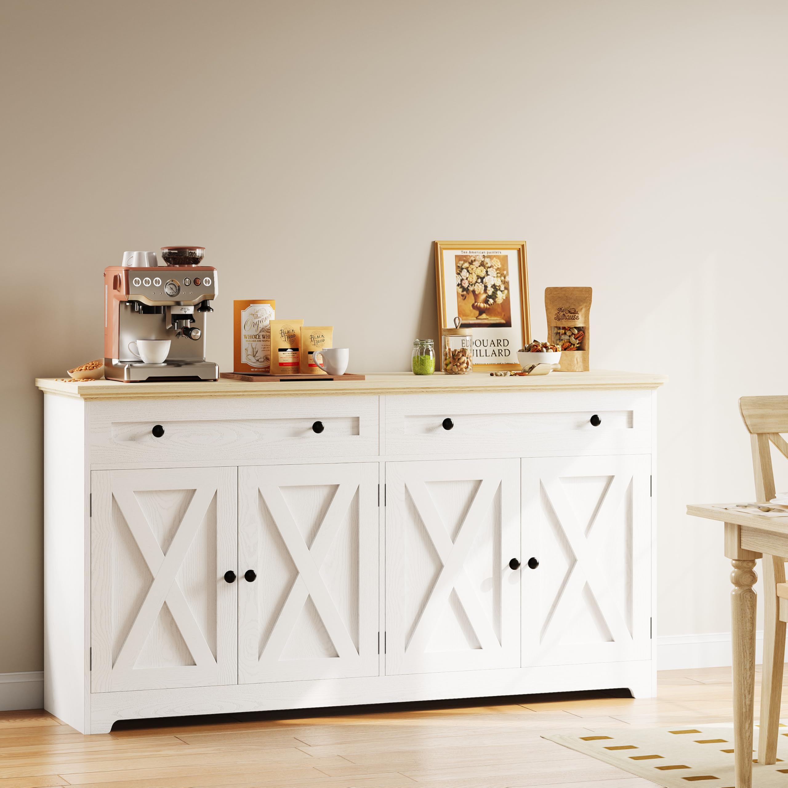 Farmhouse Buffet Cabinet with Drawers & Doors