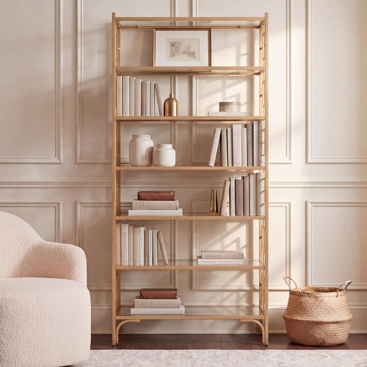 7-Tier Gold Glass Bookshelf