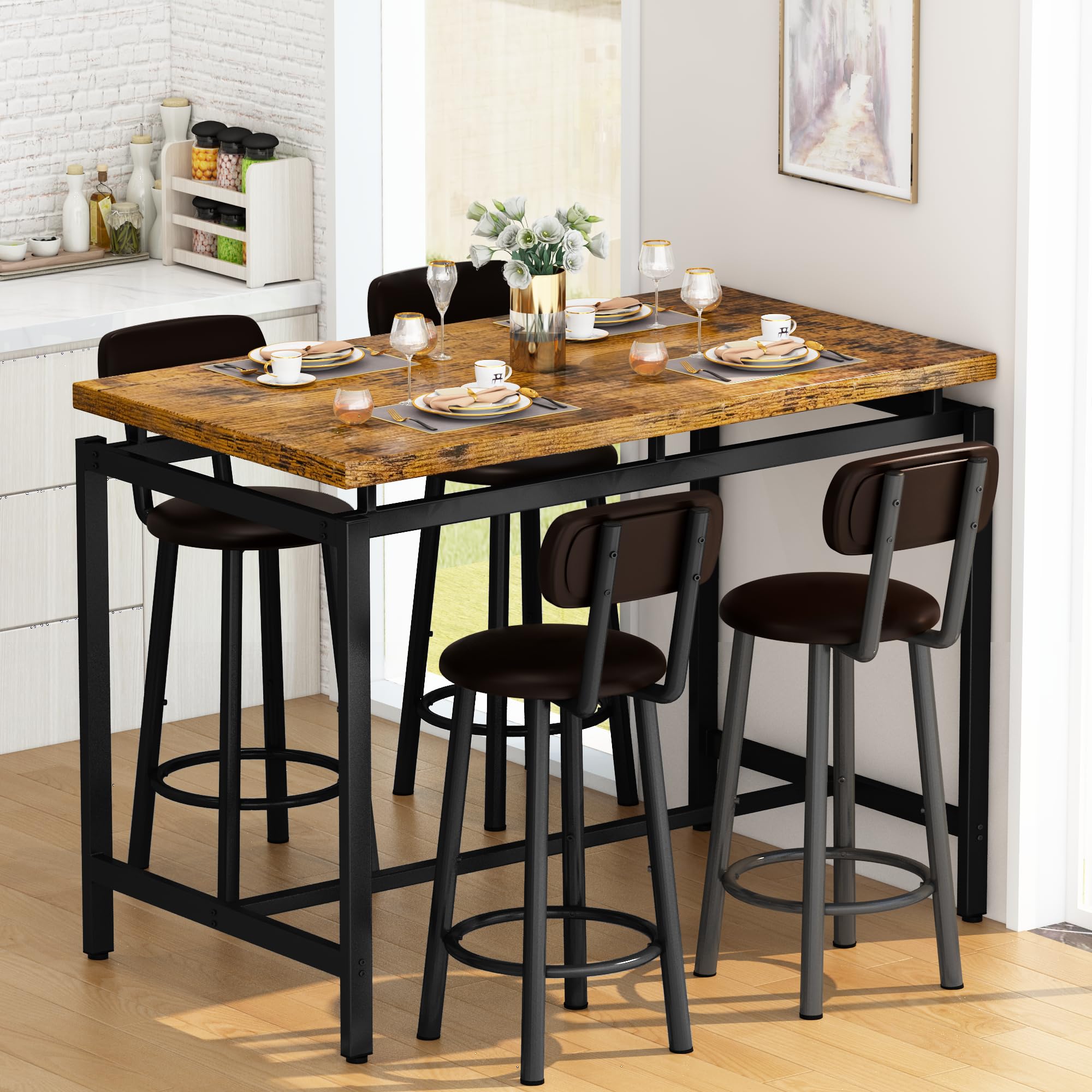 Industrial Bar Table & Chair Set for 4