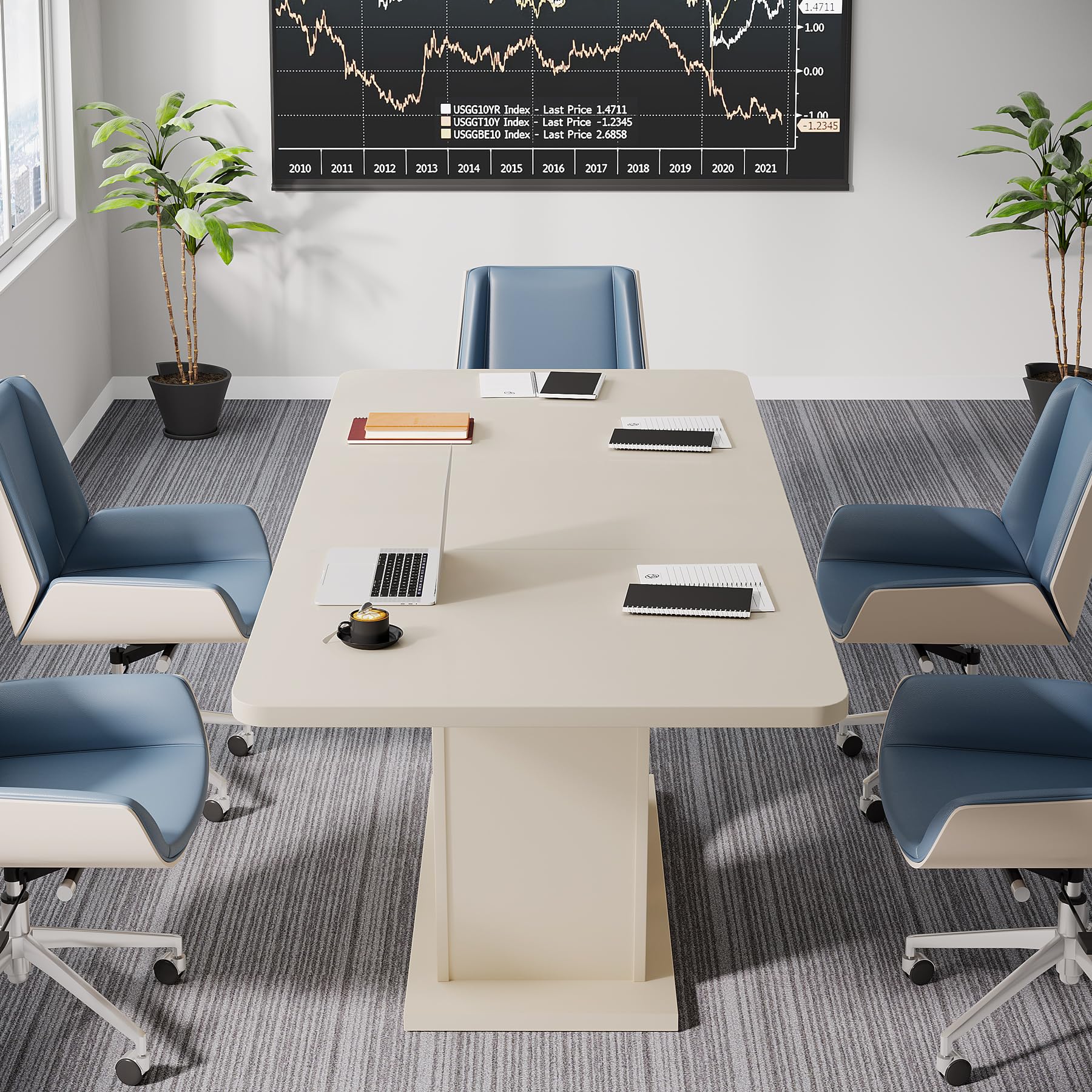 55-Inch Rectangular Conference Table with U-Shaped Base