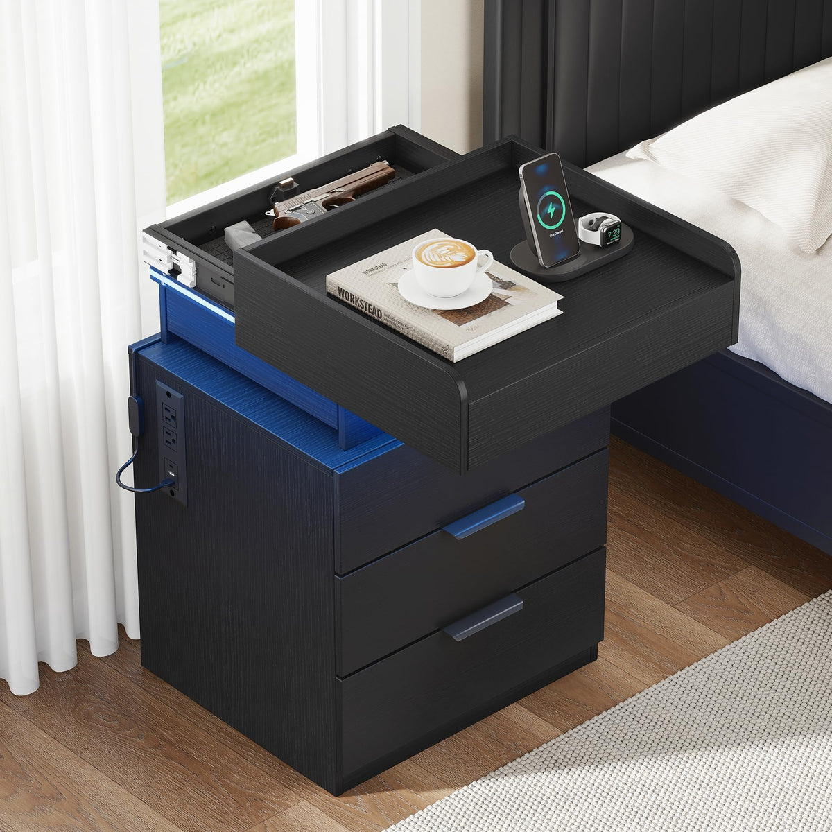 LED Nightstand with Charging Station