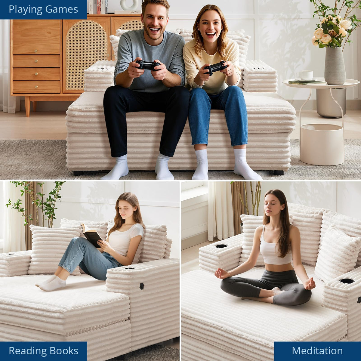 GarveeHome 60" Oversized Indoor Recliner Chair for Living Room, Beige