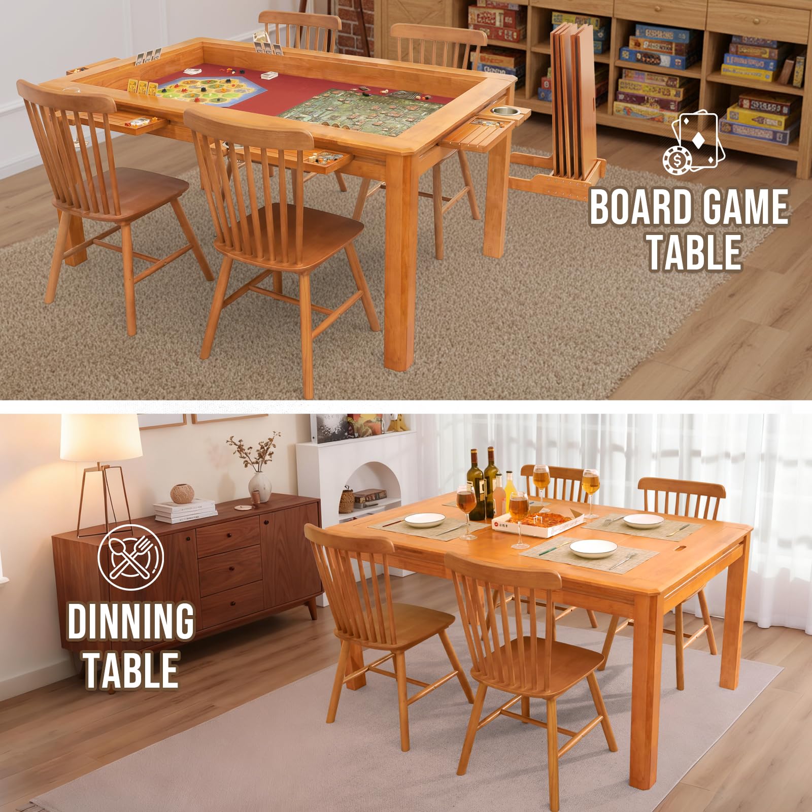 Solid Wood Board Game & Dining Table