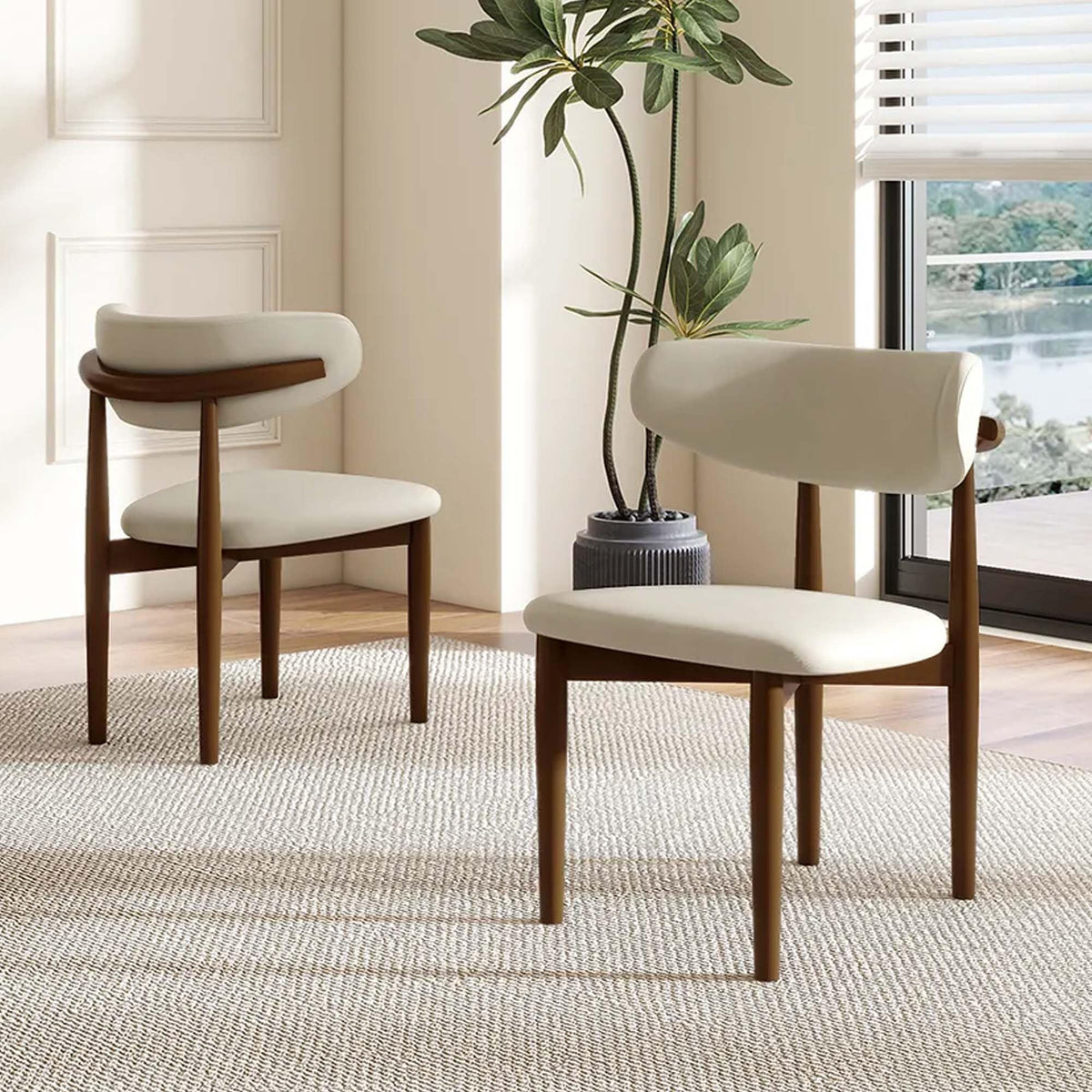 POVISON Fully-Assembled Dining Chairs Set of 2, PU Leather Cushion