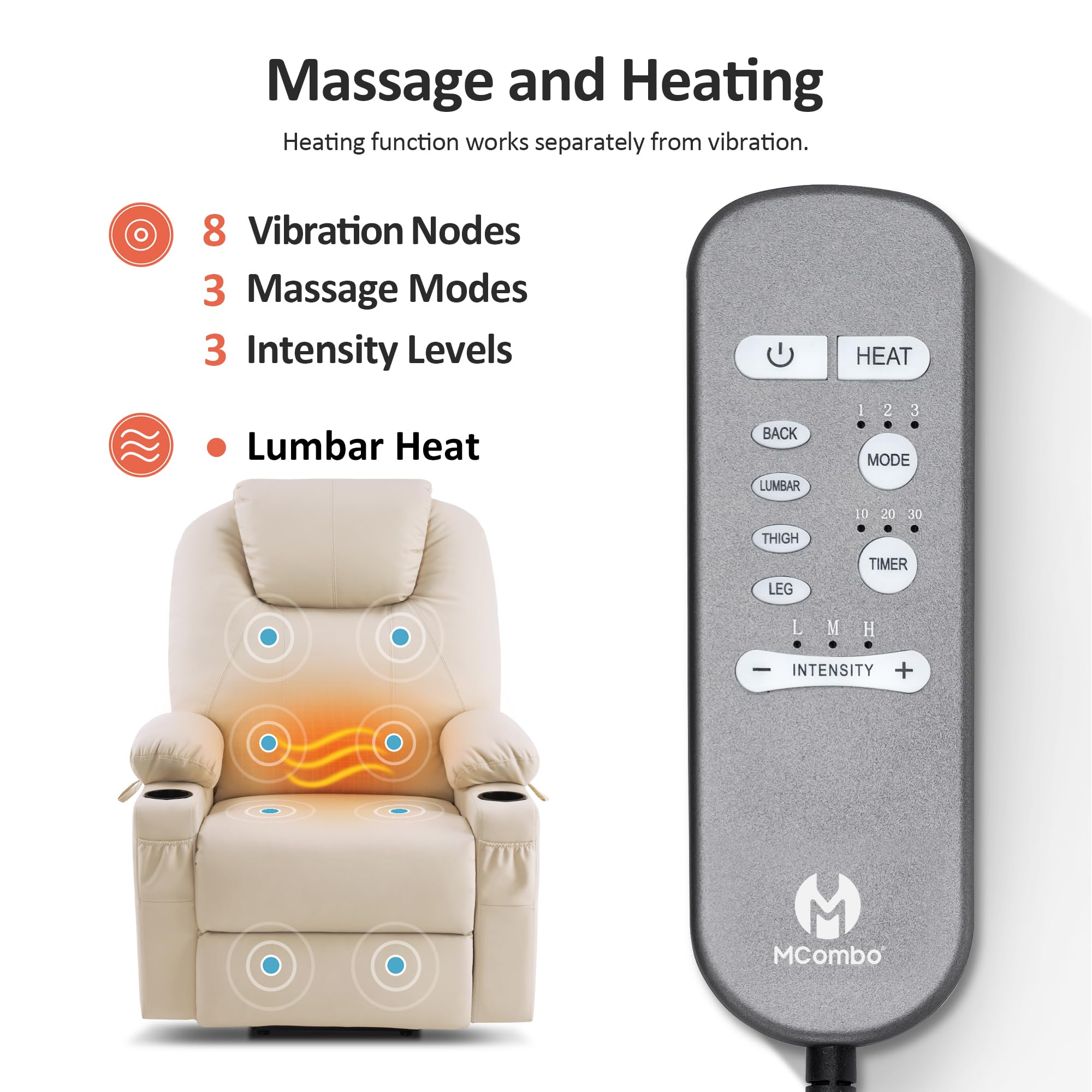 Power Lift Recliner Chair with Heat & Massage – Dual Motor, Lay Flat, Large