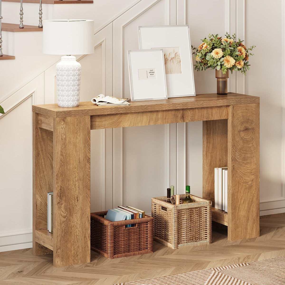 Tohomeor Entryway Console Table, Farmhouse Narrow Sofa Table Behind Couch, Wood Rectangular Accent Table for Living Room Hallway Entrance Foyer, Rustic Wood Grain