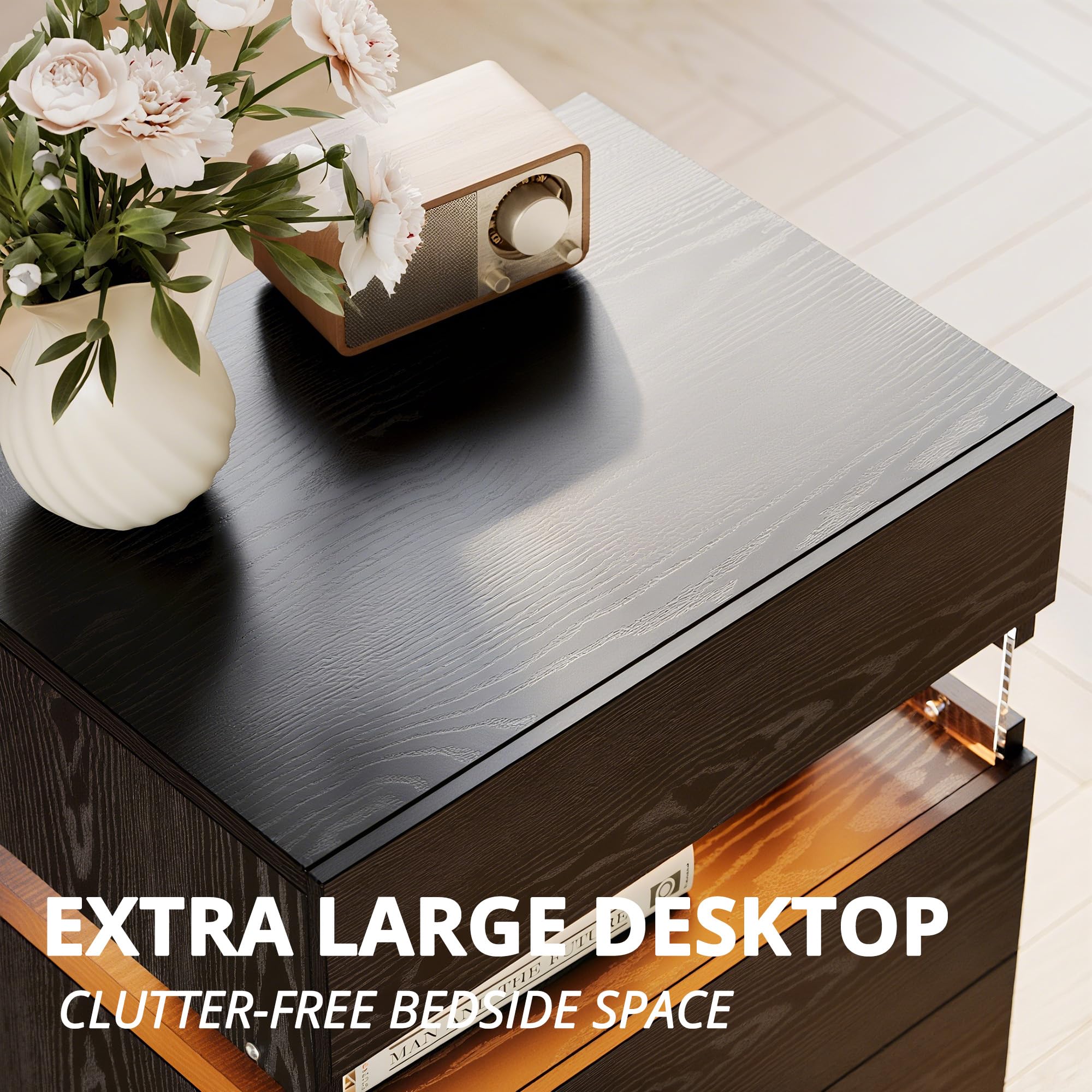 Nightstand with 3 Drawers & RGB LED Light