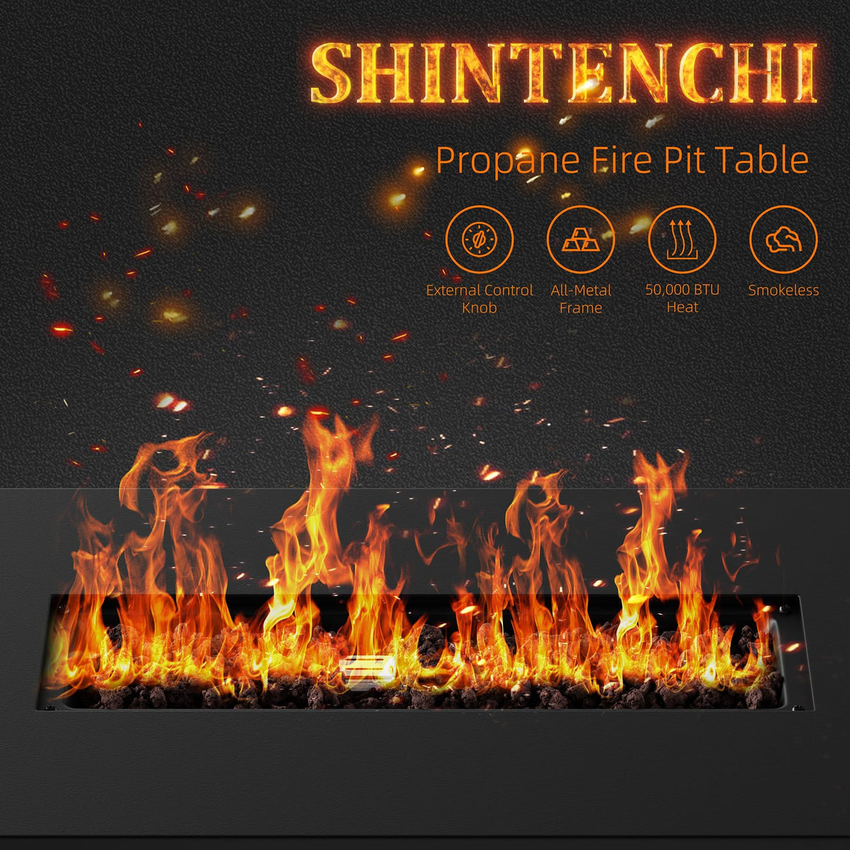 Shintenchi 42" Propane Fire Pit,60,000 BTU Gas Fire Pit Table,Black