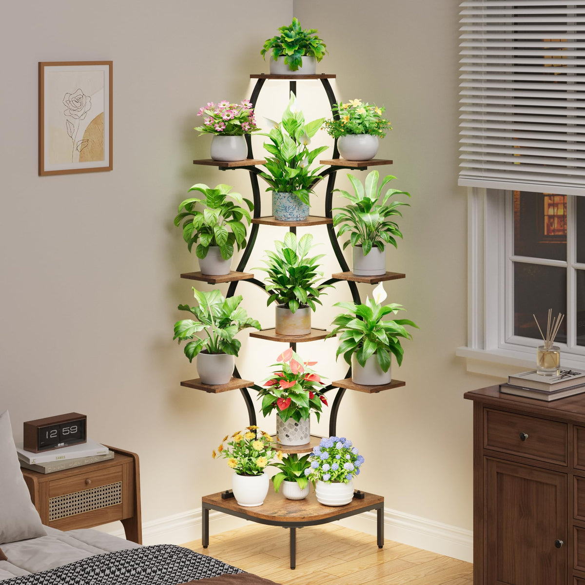 Corner Plant Stand with Grow Lights
