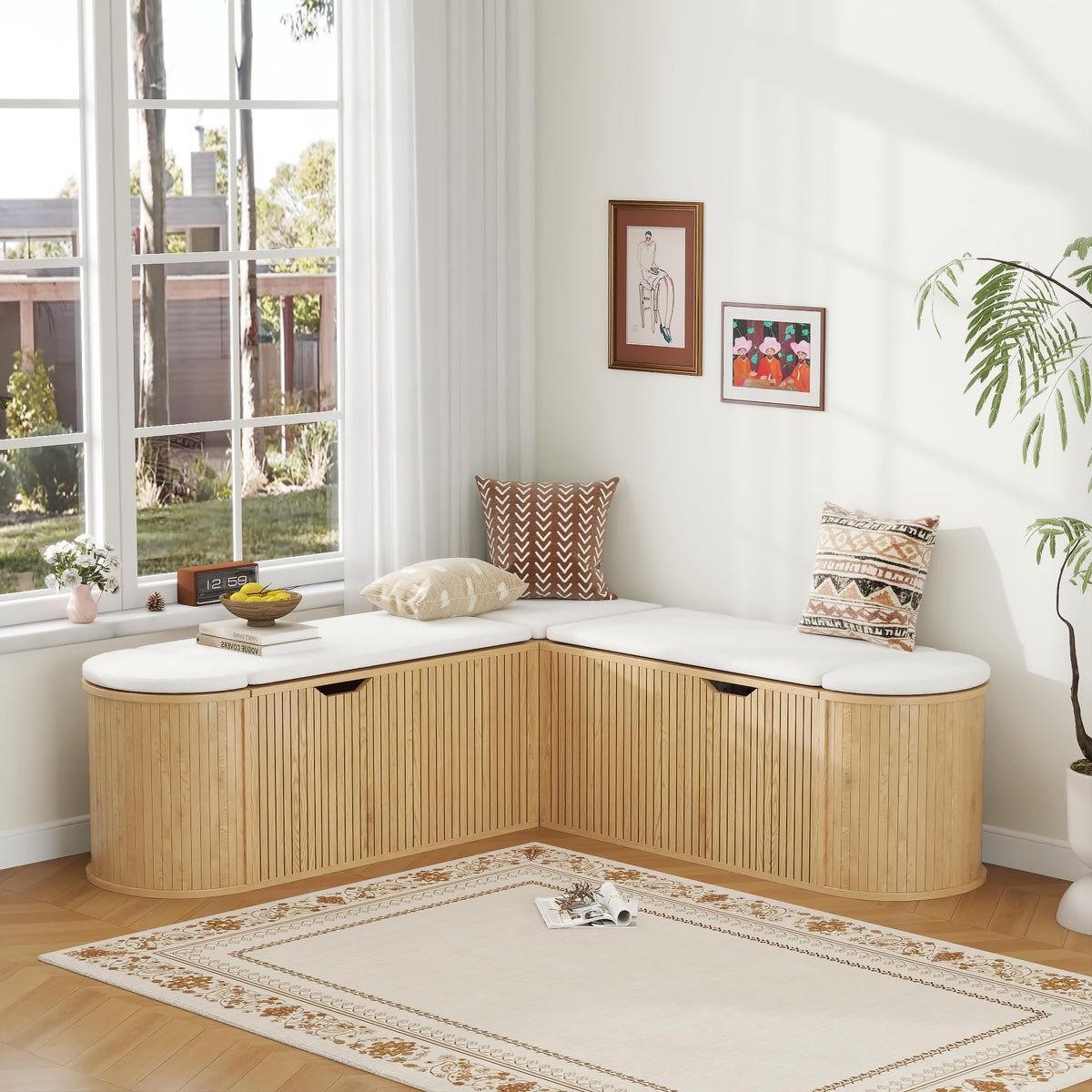 L-Shaped Cushioned Storage Bench