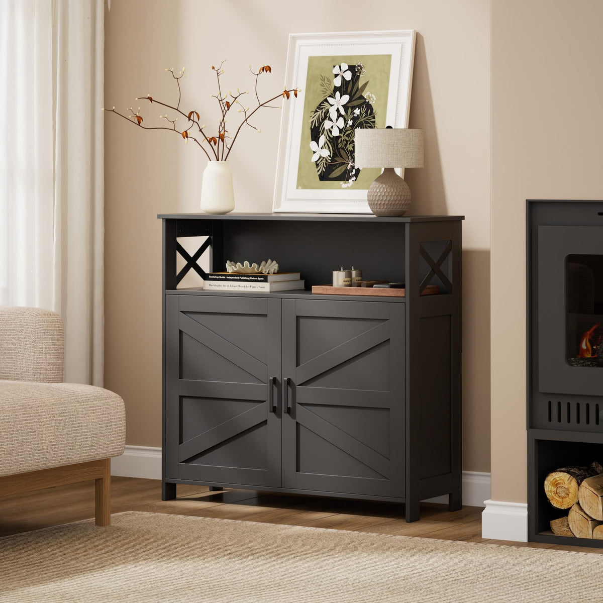 Homhedy Small Coffee Bar Cabinet, Buffet Cabinet with Adjustable Shelf