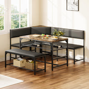 Dripex Kitchen Corner Dining Table Set with Soft Seat, Breakfast Nook Table Set for 4-6 People, Dining Room Sets for 4, Space Saving Dining Table Set for Small Space, Rustic Brown