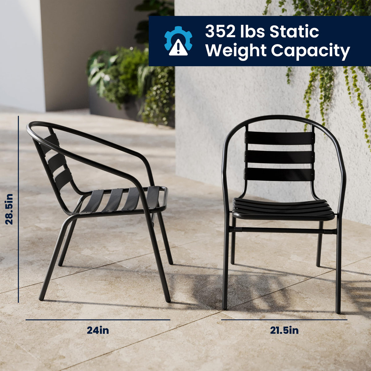 Flash Furniture Lila 7-Piece Glass Patio Table and Chairs Set, Outdoor Patio Dining Set with Rectangular Table and 6 Slat Back Patio Chairs, Black