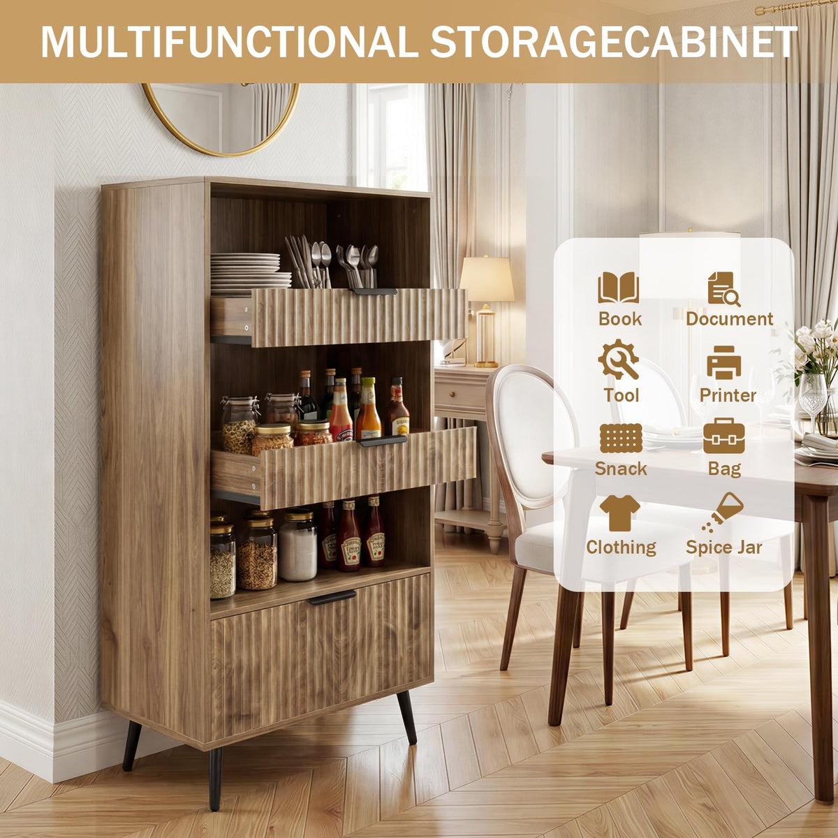 Fluted Pantry Cabinet with Drawers