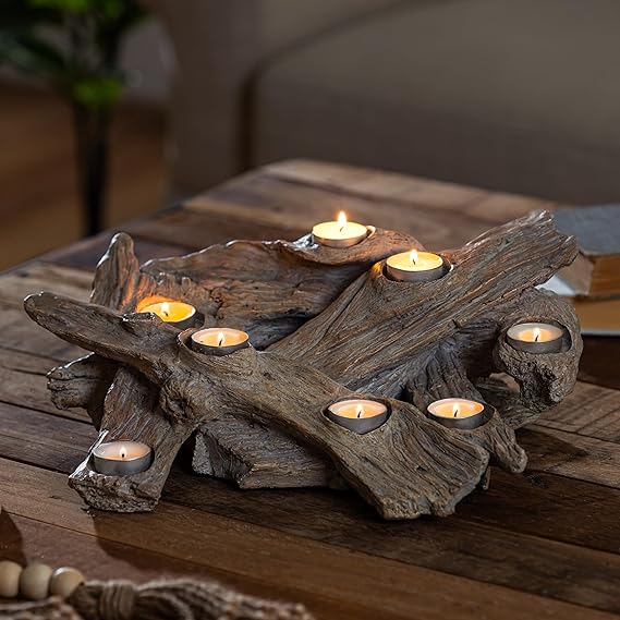 Faux Wood Log Candle Holder for Fireplace Decor