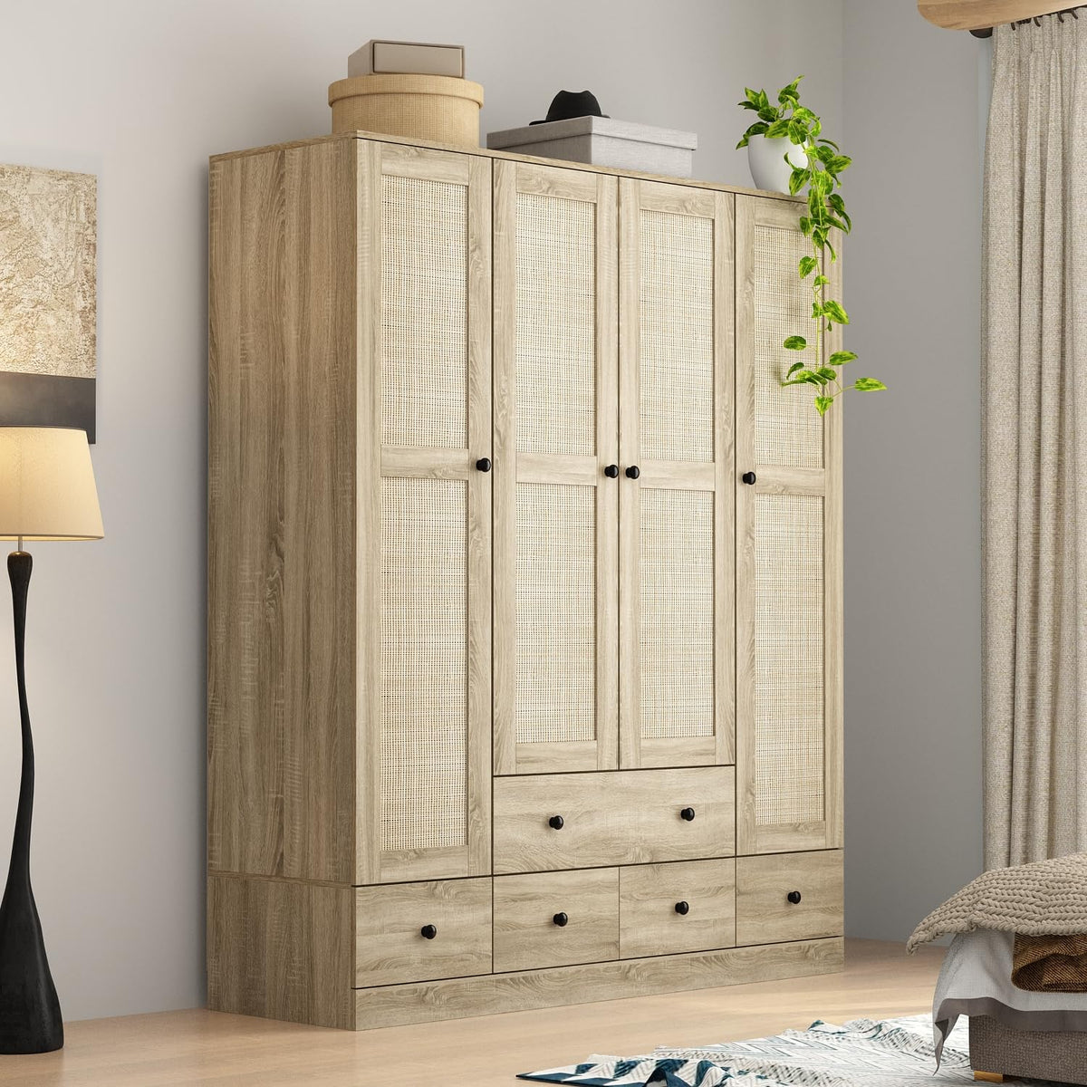 Rattan Wardrobe with Drawers