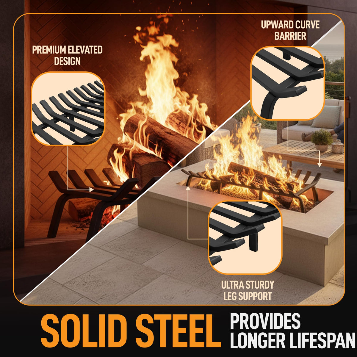 Heavy-Duty Steel Fireplace Grate