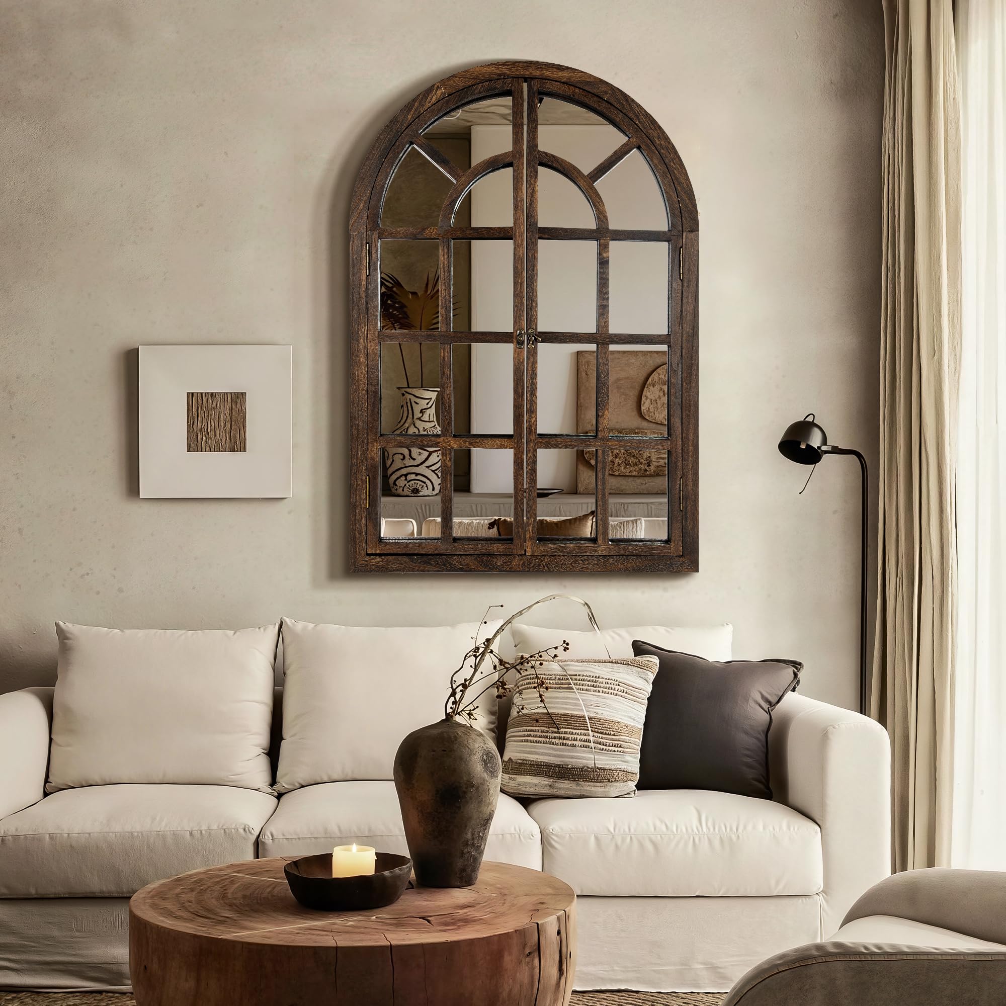Arched Farmhouse Wall Mirror with Wood Frame