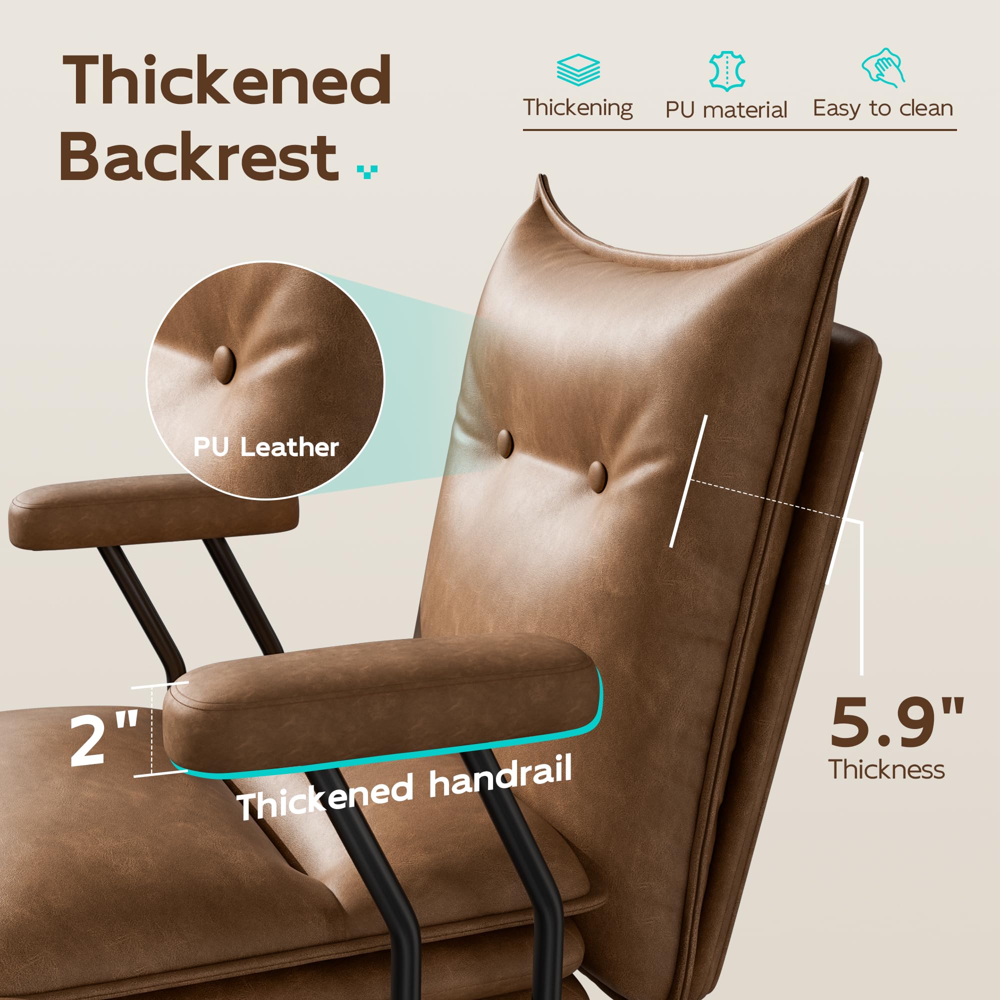 Mid-Back Leather Office Chair with Triple-Layer Seat