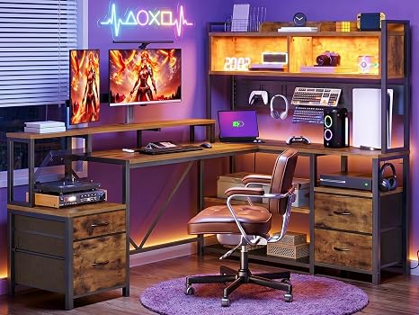 75" L-Shaped Gaming Desk with Hutch & Storage