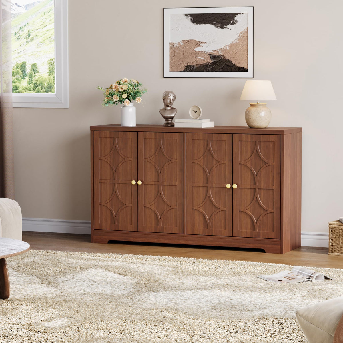 Garvee Sideboard Buffet Cabinet with Storage, 56" Modern Sideboard, Brown