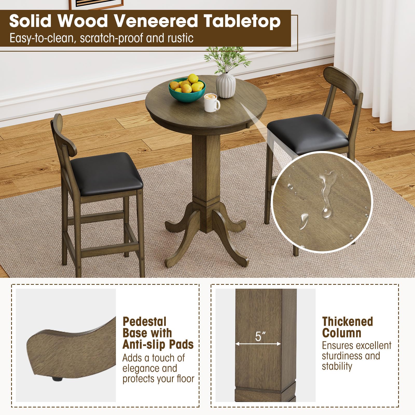 3-Piece Round Pub Table & Bar Stool Set