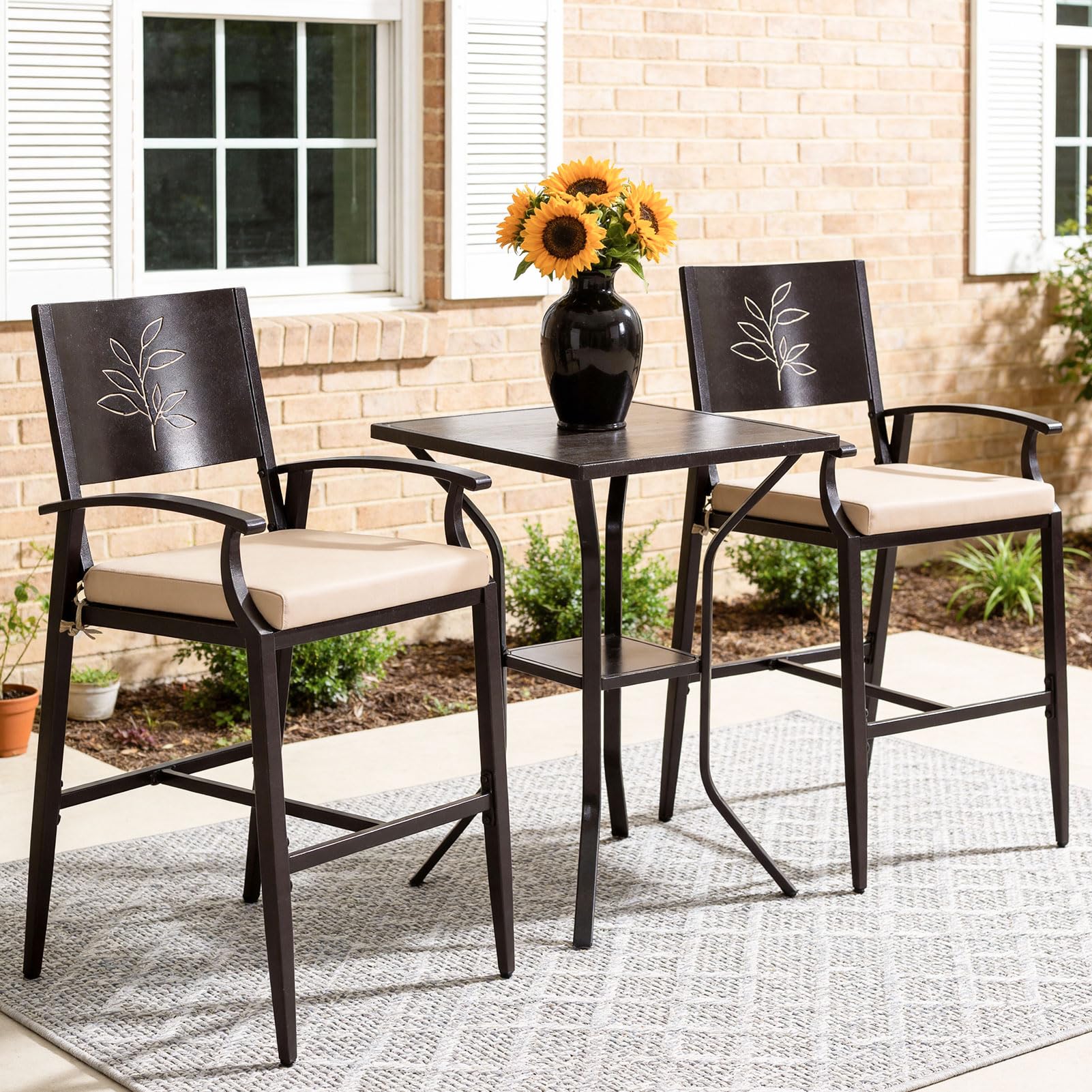 3-Piece Outdoor Bar Set with Stone Crystal Table Top