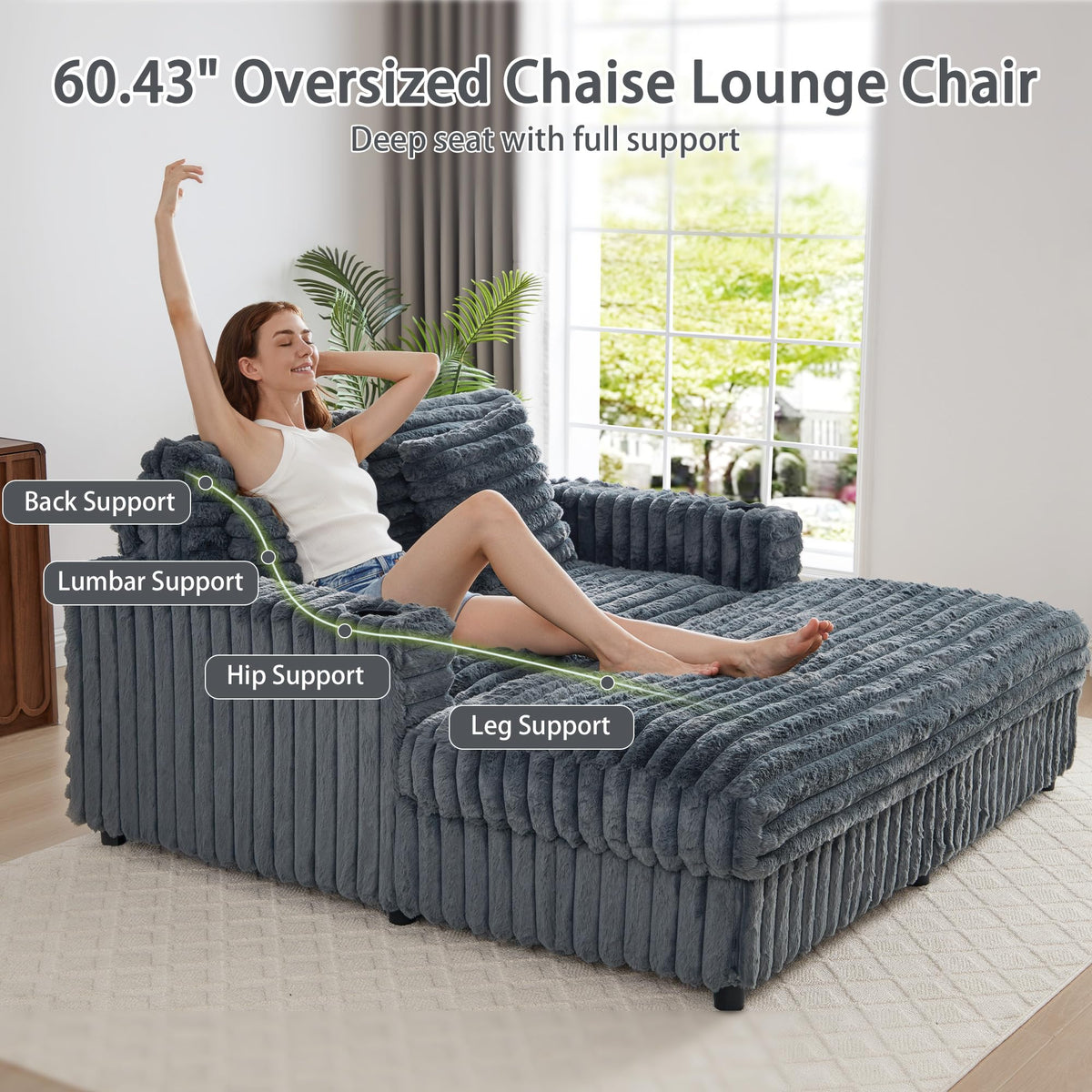 RARZOE 60.43'' Oversized Chaise Lounge Chair Indoor, Grey