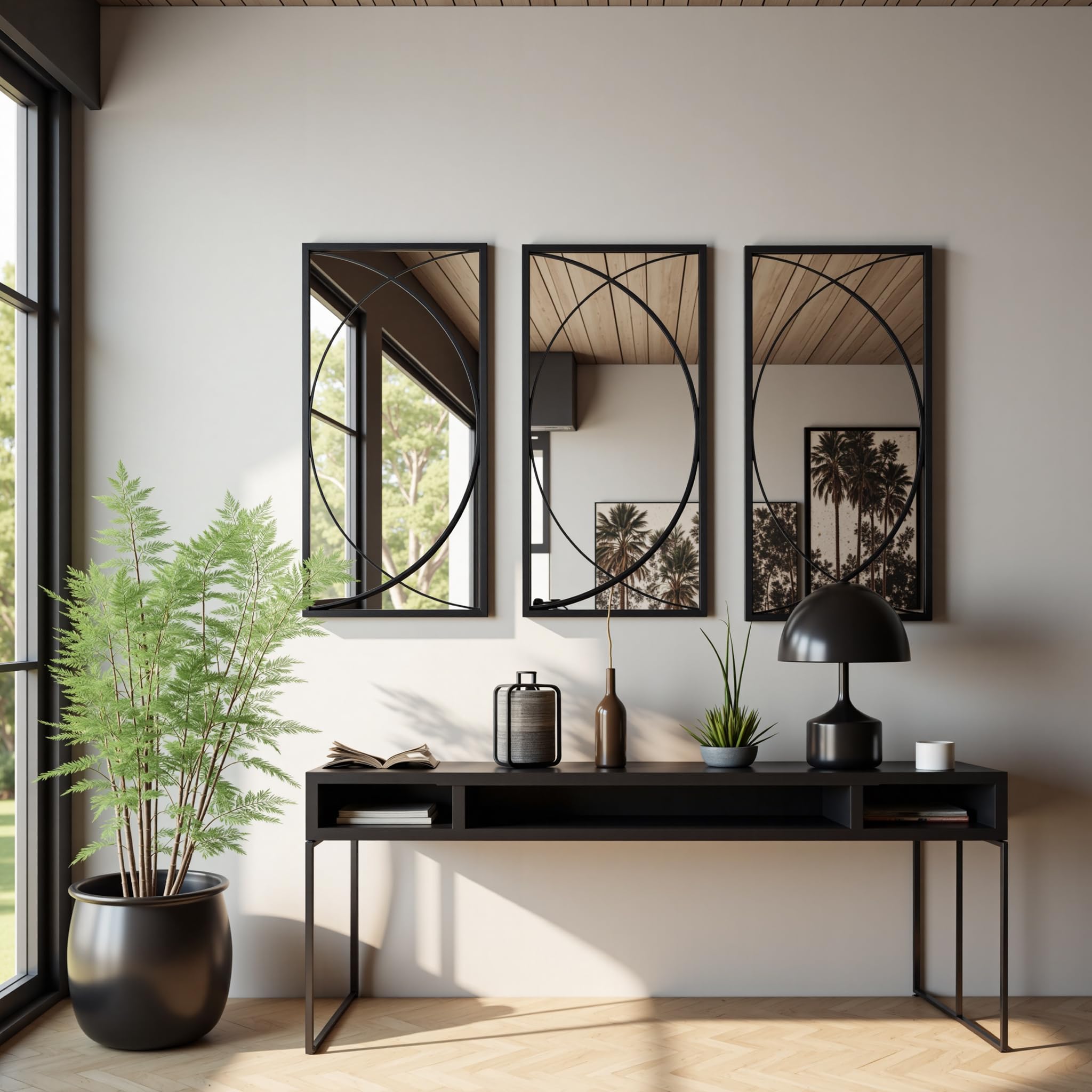 3-Piece Black Metal Wall Mirror Set