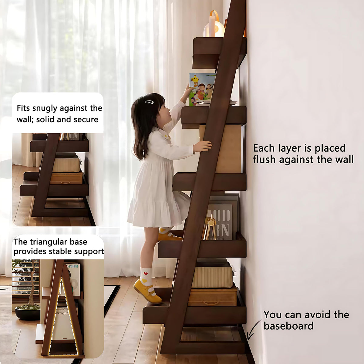 5-Tier Pine Ladder Bookshelf