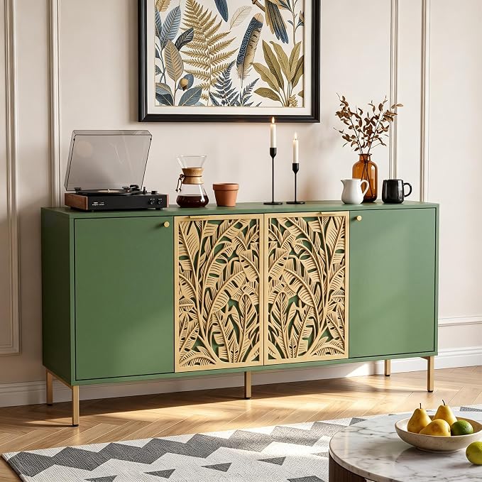 Carved Floral Accent Cabinet