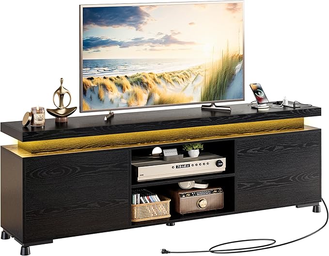 TV Stand with LED Lights & Power Outlet – 59" & 70"