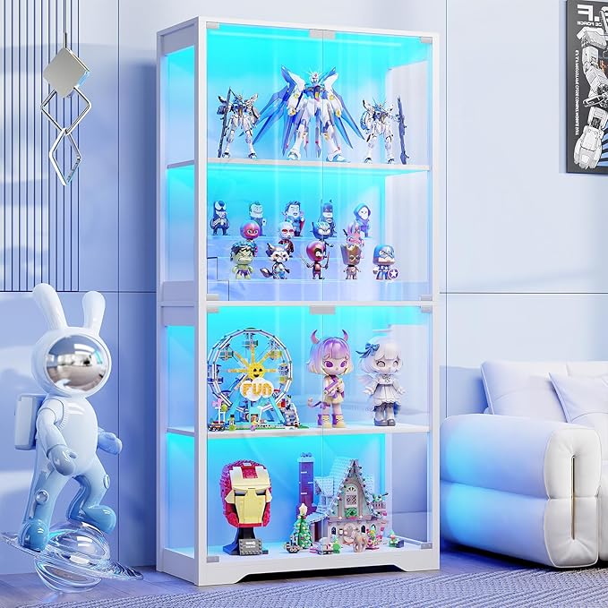 4-Tier Glass Display Cabinet with LED Lights