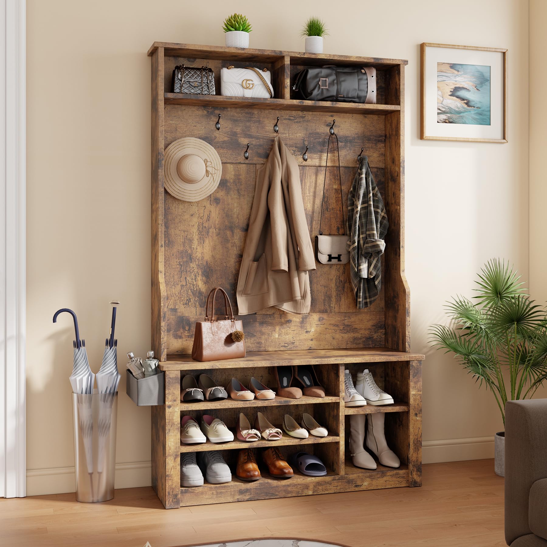 3-in-1 Entryway Hall Tree with Bench & Storage