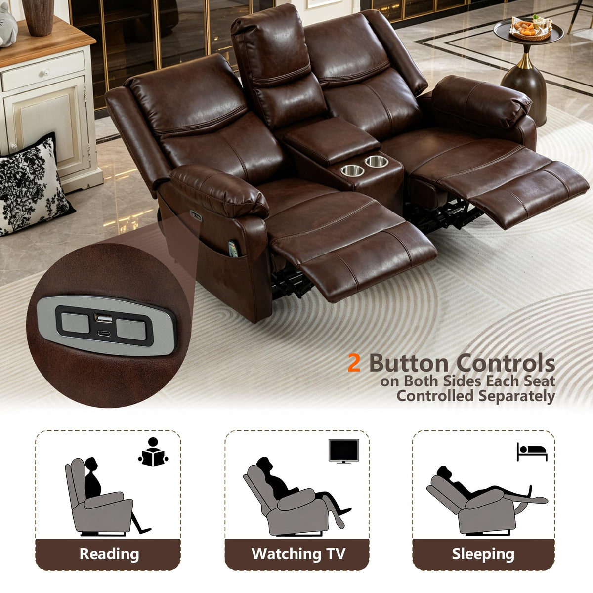 JIKFRIMA Zero Gravity Power Loveseat Recliner Sofa with Massage and Heat