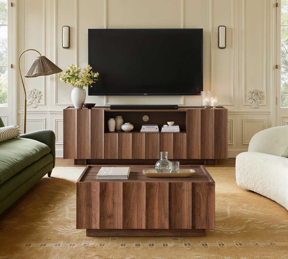 win2win61"MidCenturyModernTVStandwithStorage,WaveDesign,Walnut