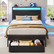 Twin Bed Frame with Storage Headboard, LED Lights & Charging Station