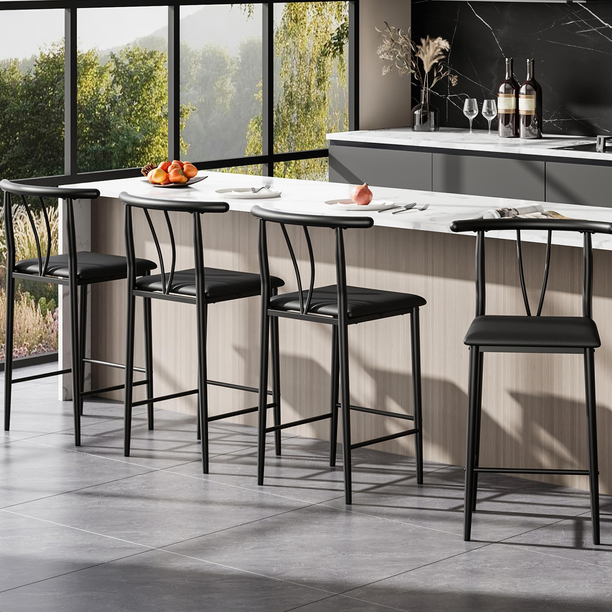 Counter Height Bar Stools with Curved Back & Footrest