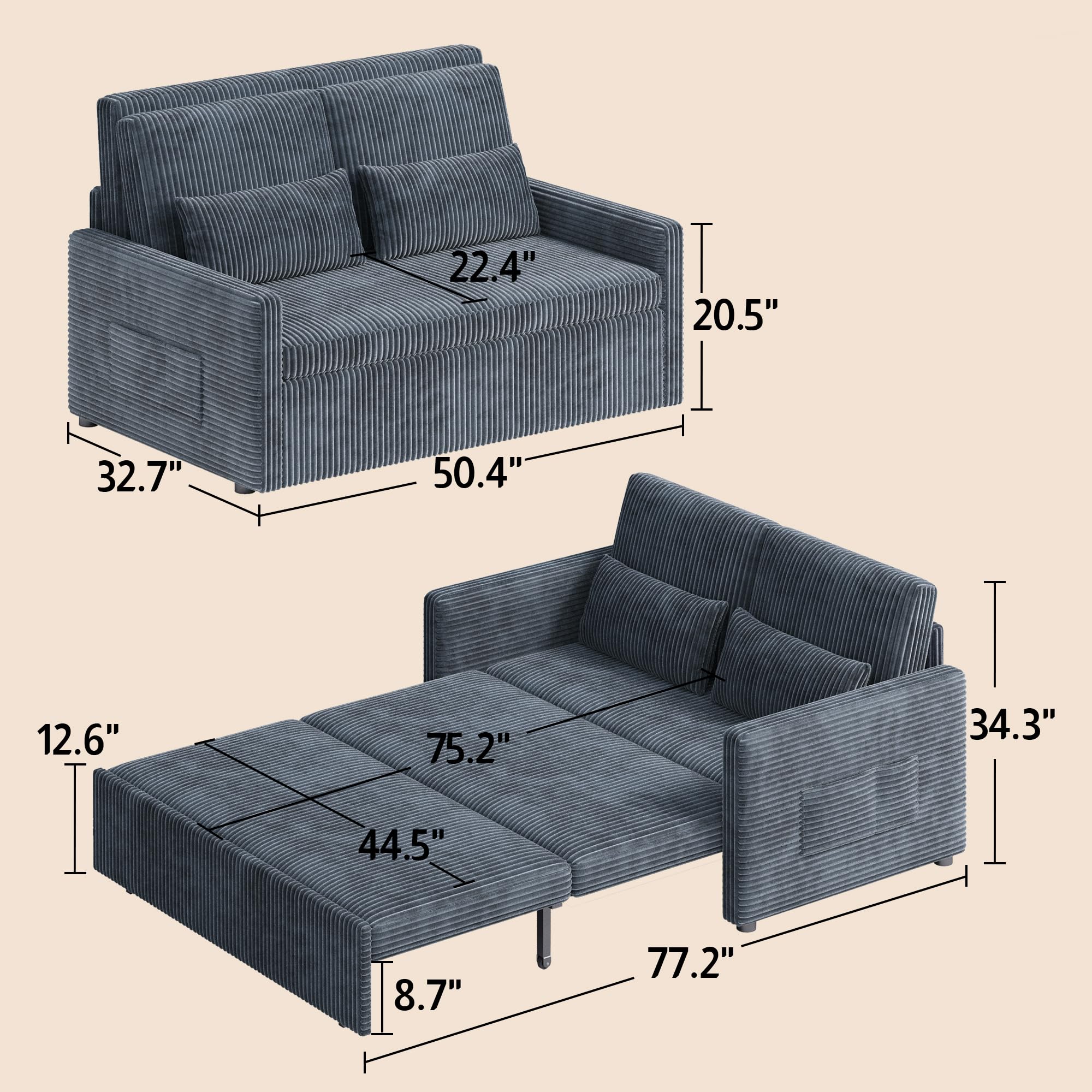 3-in-1 Convertible Loveseat Sleeper Sofa